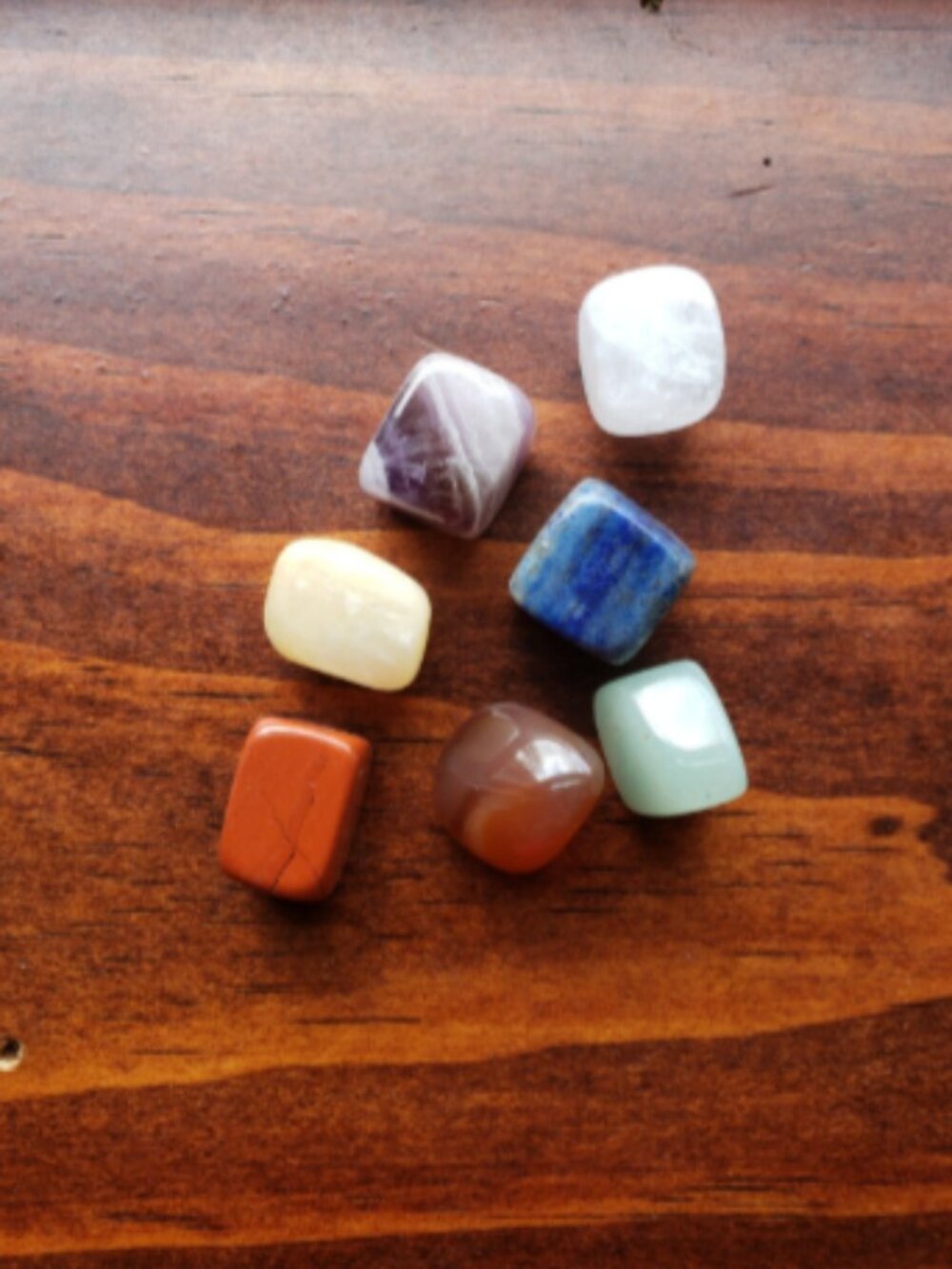 Set of 7 Polished Chakra Irregular Cube Shaped Healing Crystal Stones with Bag